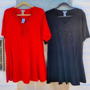 NWT Catherine's Women's Plus Size 18/20 1x Red Top and Black Shirt Set of 2